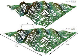 Snapshots of a wrinkled random network at two different shear strains.